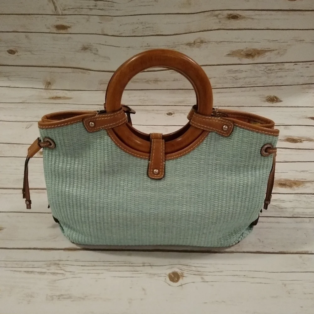 Fossil Woven Rattan Soft Seafoam Green Satchel Bag - Picture 3 of 16